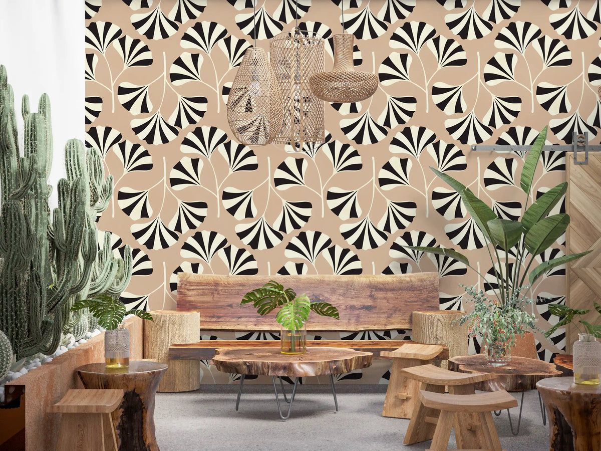 Minimalist Ginko Leaf Pattern Wall Mural