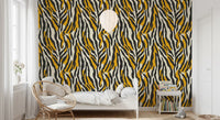 Contemporary Ochre Zebra Stripe Pattern Wallpaper⁠