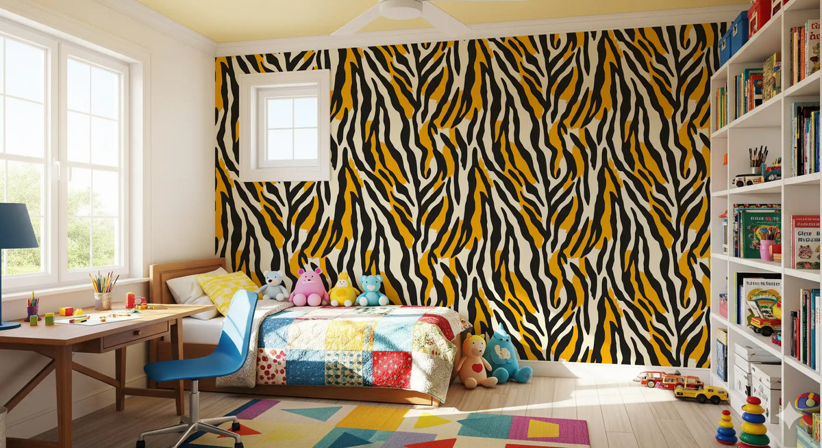 Contemporary Ochre Zebra Stripe Pattern Wallpaper⁠