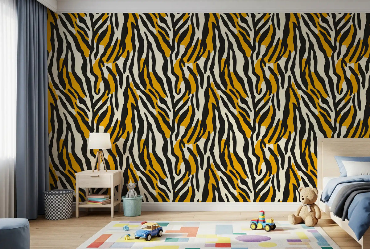 Contemporary Ochre Zebra Stripe Pattern Wallpaper⁠