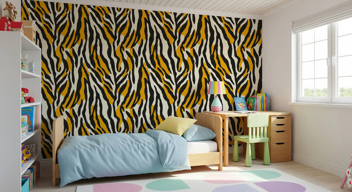 Contemporary Ochre Zebra Stripe Pattern Wallpaper⁠