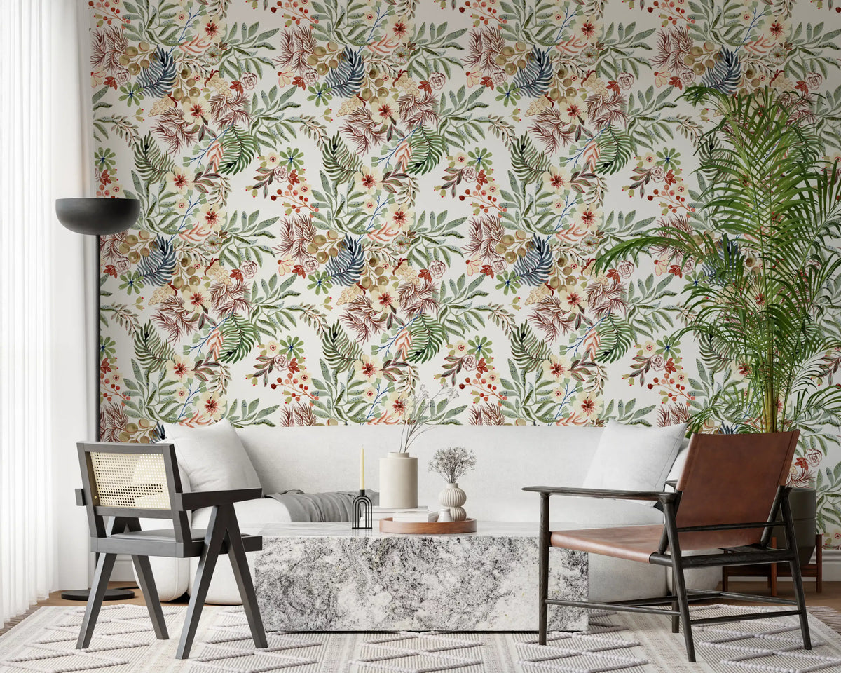 Rustic Meadow Wildflower Illustration Wallpaper⁠