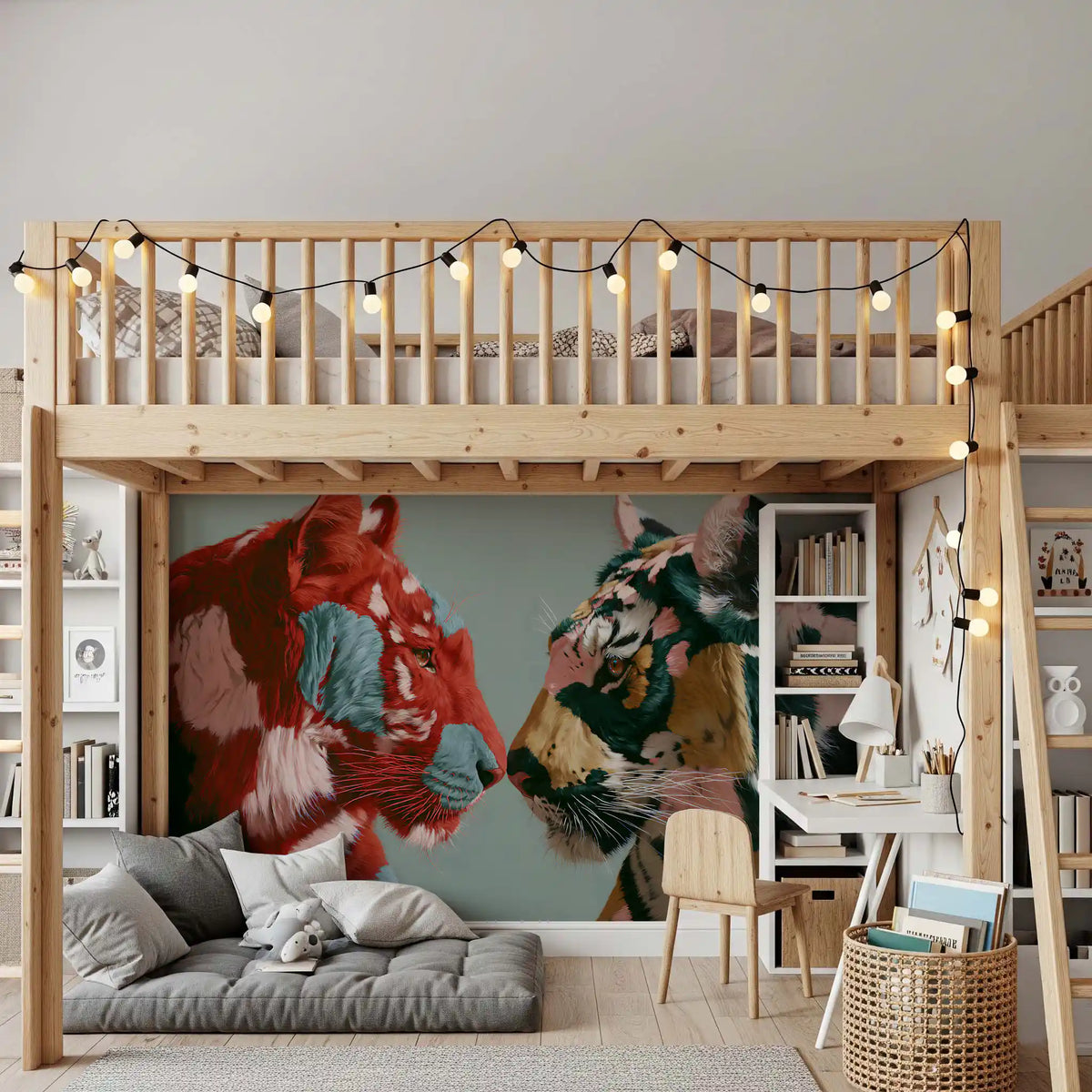 Duo of Painted Tigers Wall Mural
