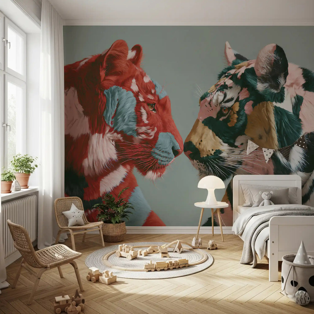 Duo of Painted Tigers Wall Mural