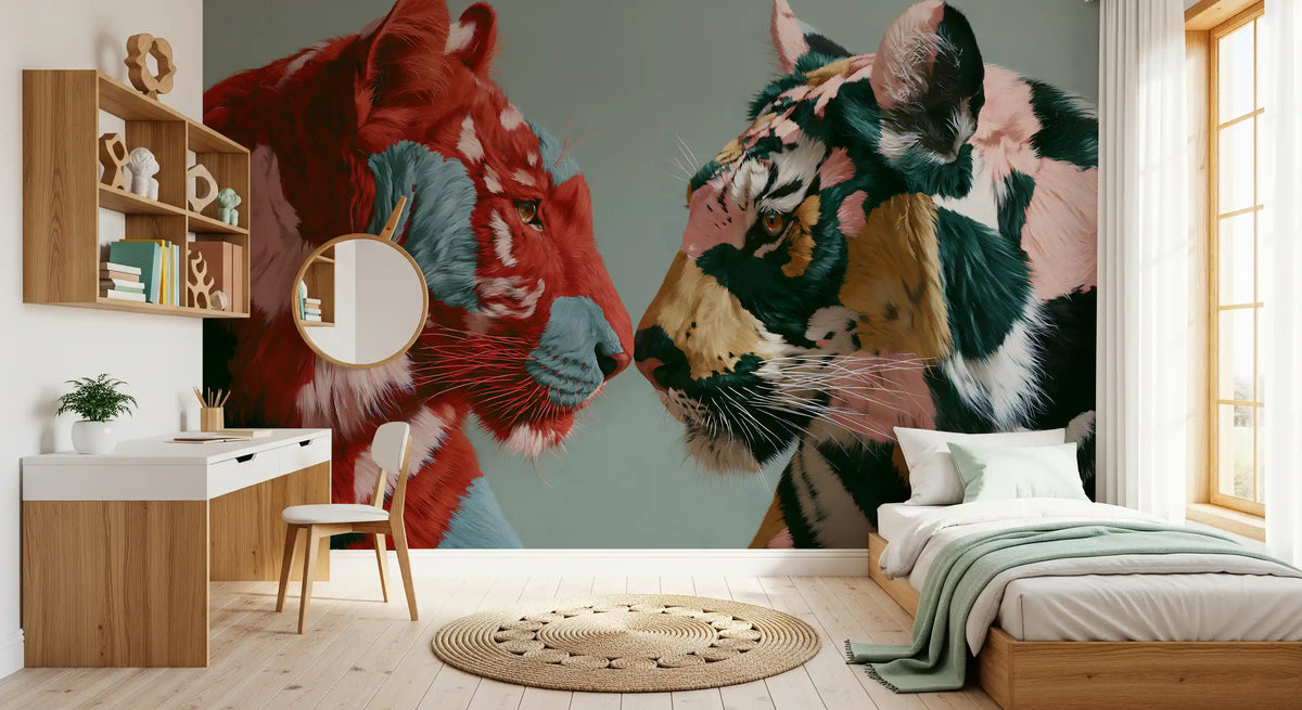 Duo of Painted Tigers Wall Mural