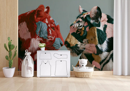 Duo of Painted Tigers Wall Mural