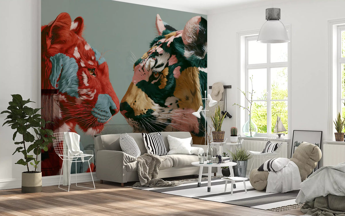 Duo of Painted Tigers Wall Mural