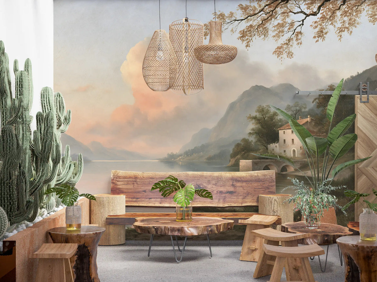 Italian Lake Villa Landscape Wall Mural