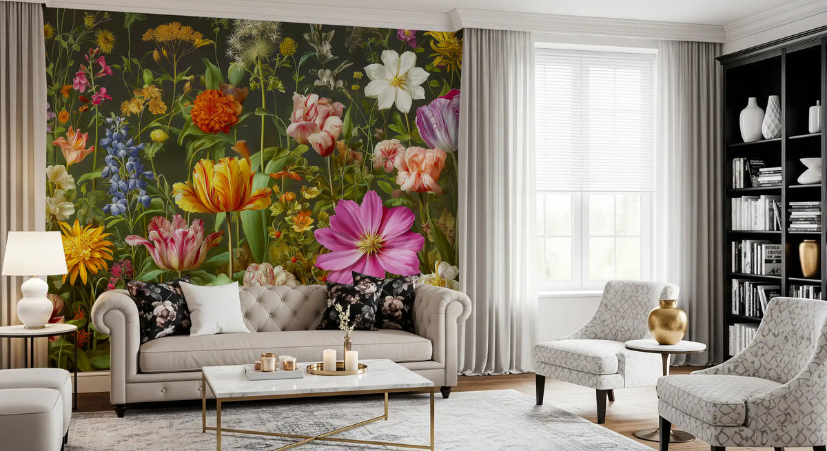 Midnight Meadow Botanical Bloom Wall Mural