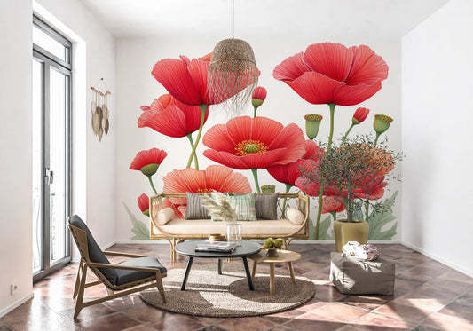 Crimson Poppies in Bloom Wall Mural