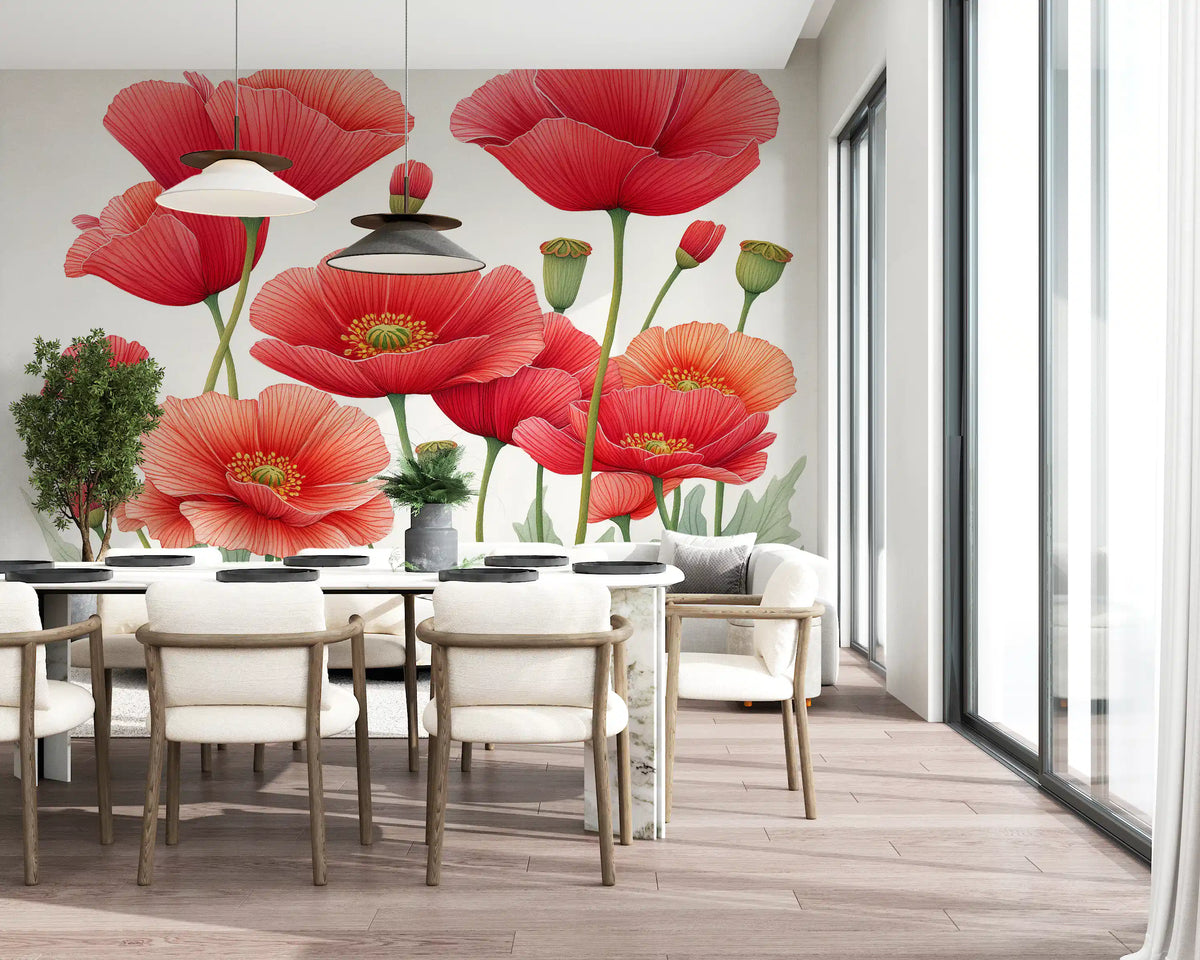 Crimson Poppies in Bloom Wall Mural