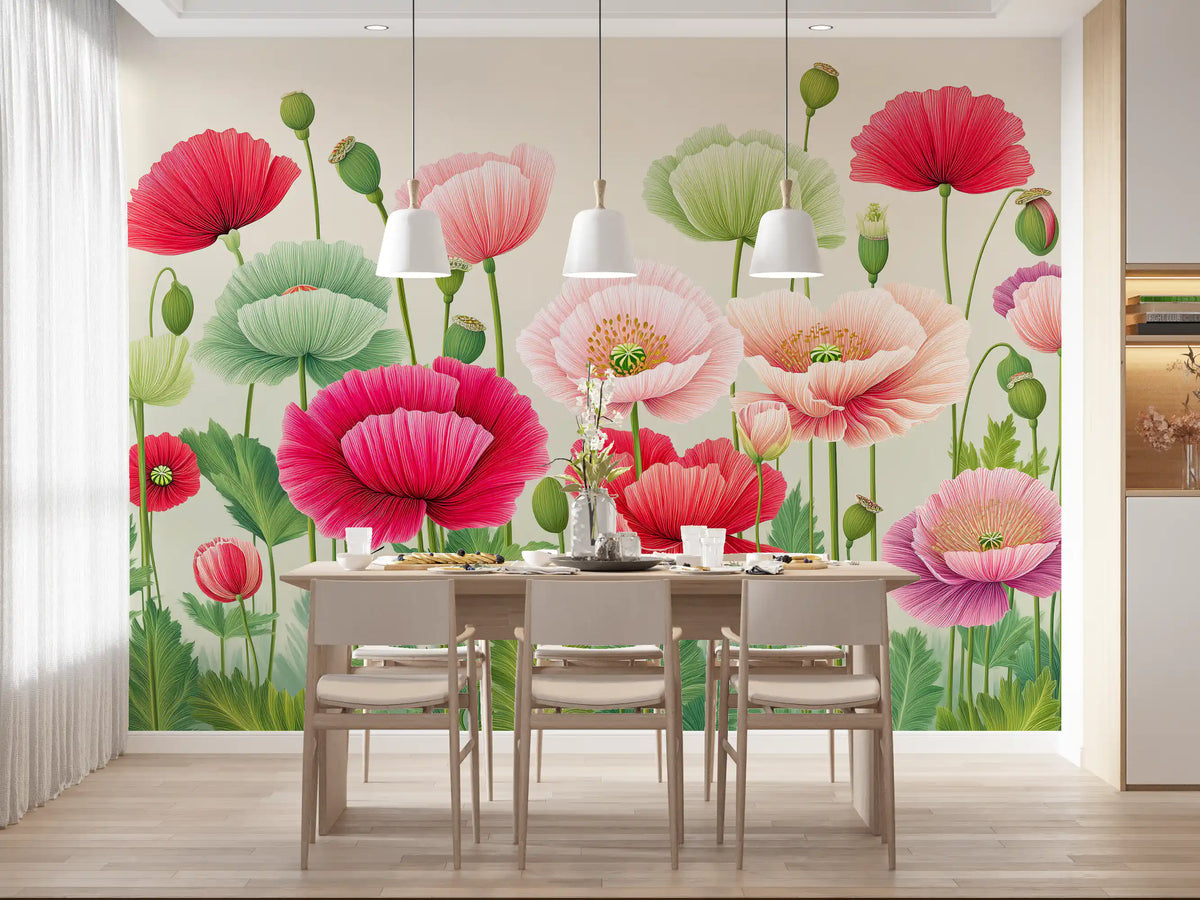 Ethereal Poppy Field Meadow Wall Mural