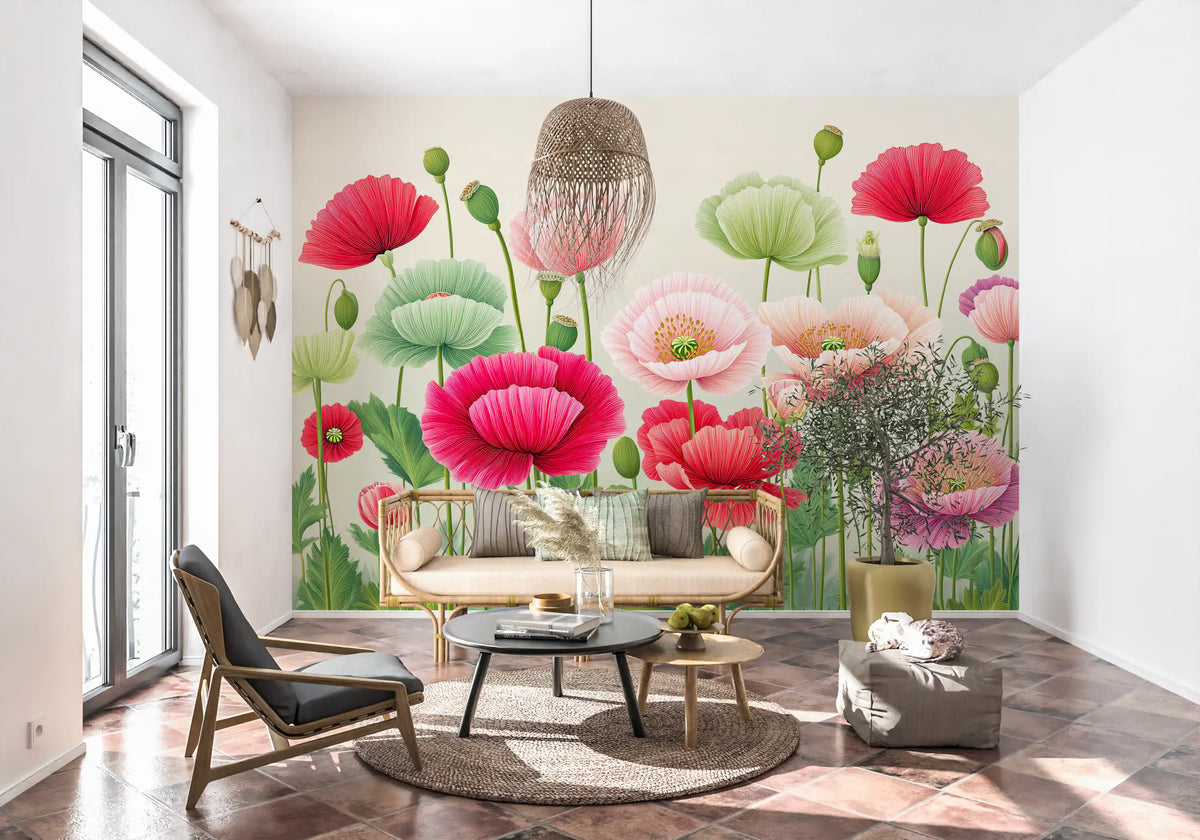 Ethereal Poppy Field Meadow Wall Mural