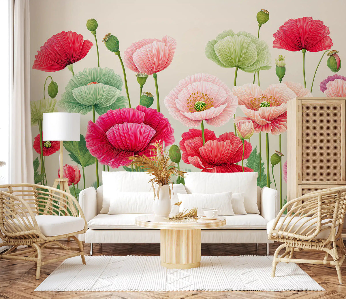 Ethereal Poppy Field Meadow Wall Mural