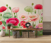 Ethereal Poppy Field Meadow Wall Mural