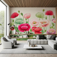 Ethereal Poppy Field Meadow Wall Mural