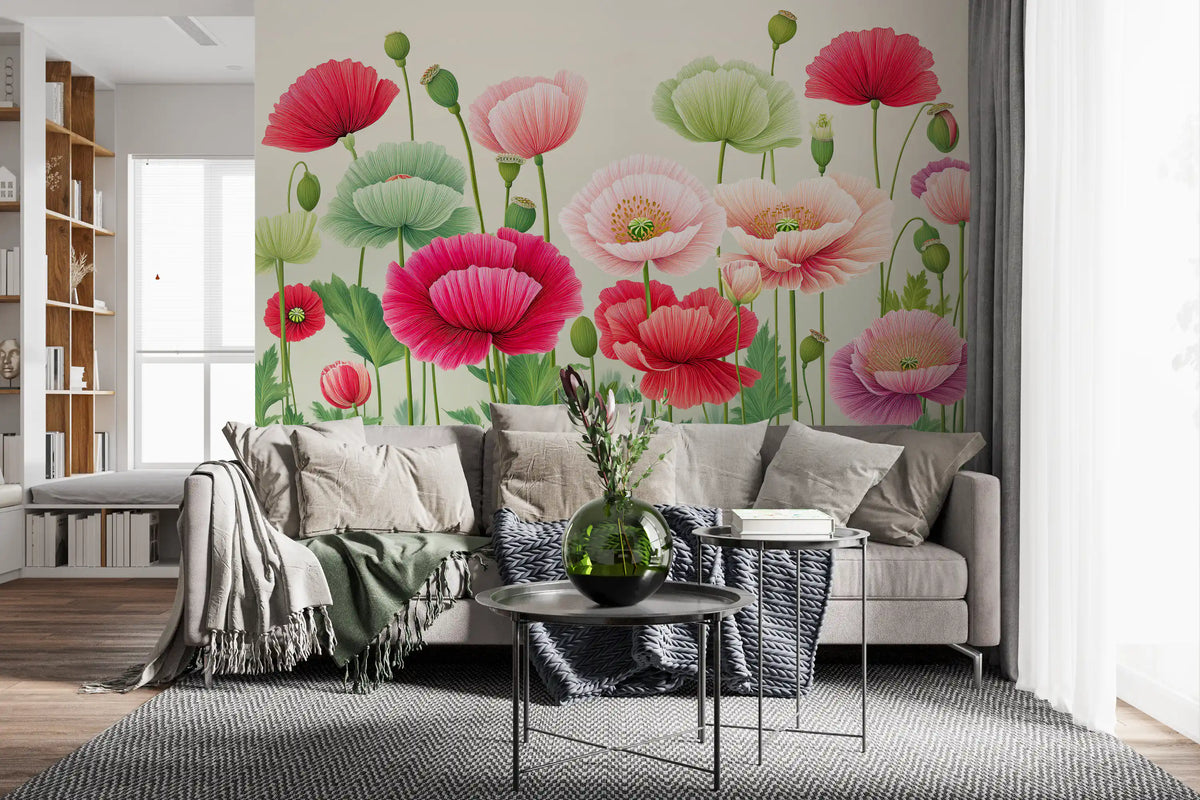 Ethereal Poppy Field Meadow Wall Mural