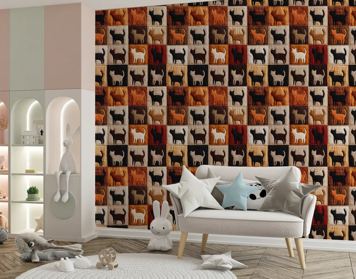 Feline Quilt Grid Wallpaper⁠