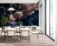 Midnight Peony and Rose Bloom Wall Mural
