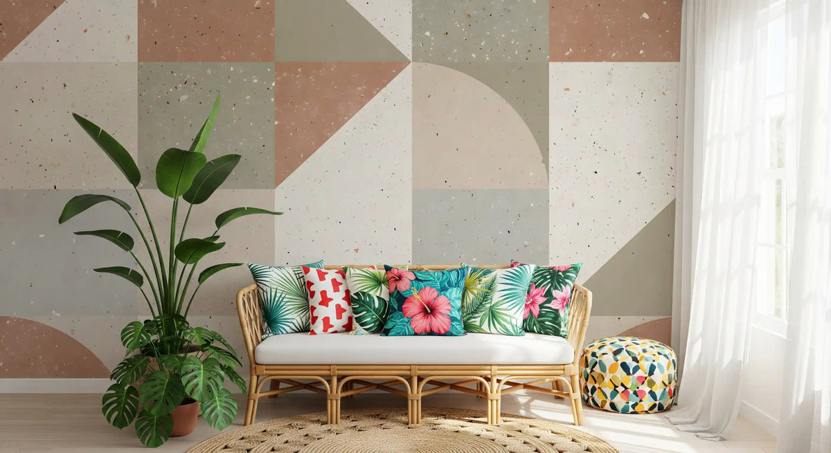 Geometric Terrazzo Tile Composition Wall Mural