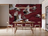 Crimson Flight of Cranes Wall Mural
