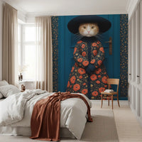 Royal Feline in Poppy Print Attire Wall Mural