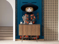 Royal Feline in Poppy Print Attire Wall Mural