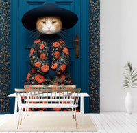 Royal Feline in Poppy Print Attire Wall Mural