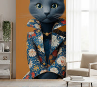Sophisticated Feline in Floral Finery Wall Mural