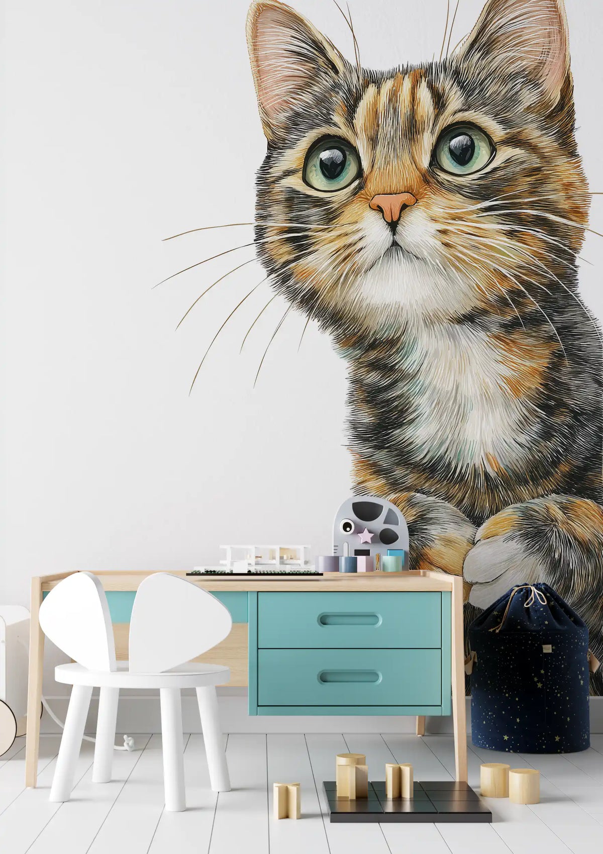 Curious Cat Illustration Wall Mural