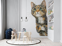 Curious Cat Illustration Wall Mural