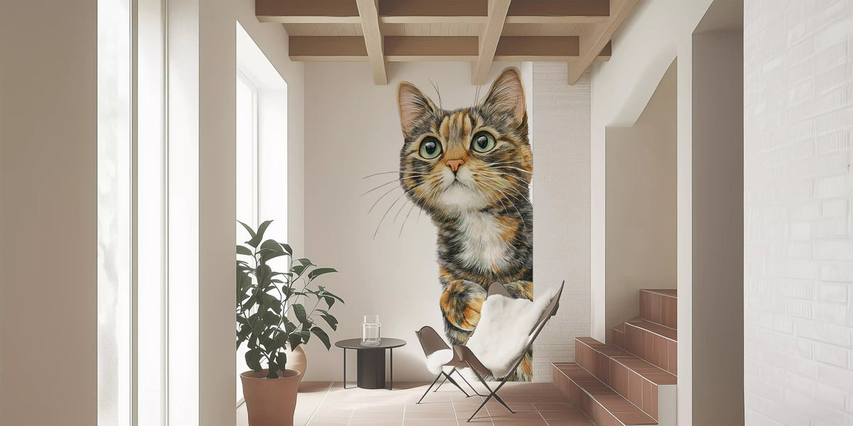 Curious Cat Illustration Wall Mural