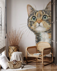Curious Cat Illustration Wall Mural
