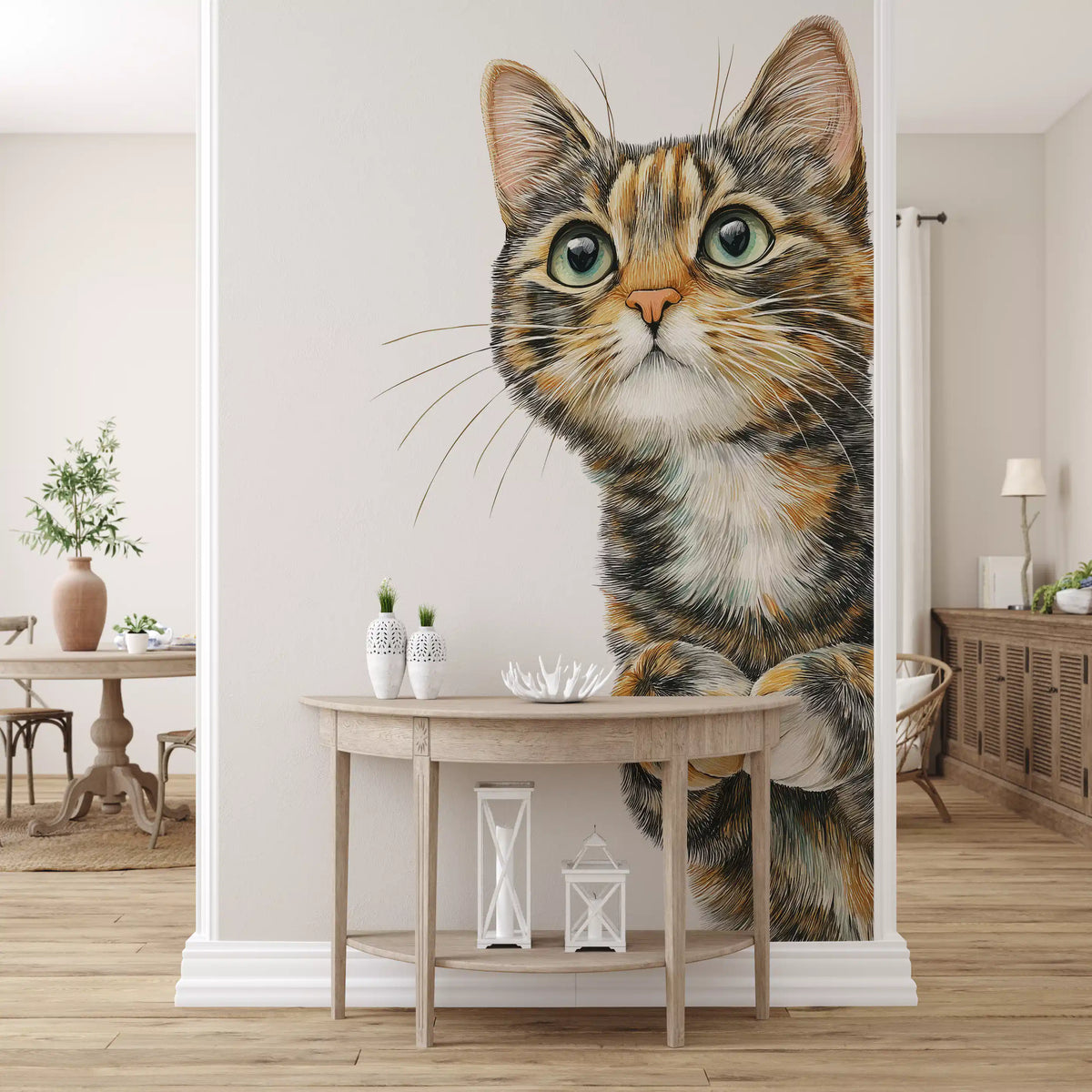 Curious Cat Illustration Wall Mural