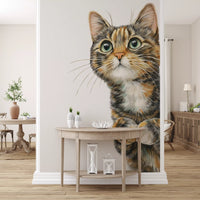 Curious Cat Illustration Wall Mural