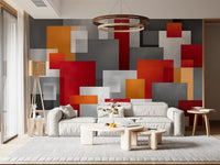 Geometric Red and Grey Block Composition Wall Mural
