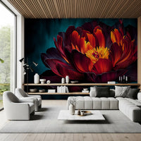 Fiery Crimson Peony Bloom Wall Mural