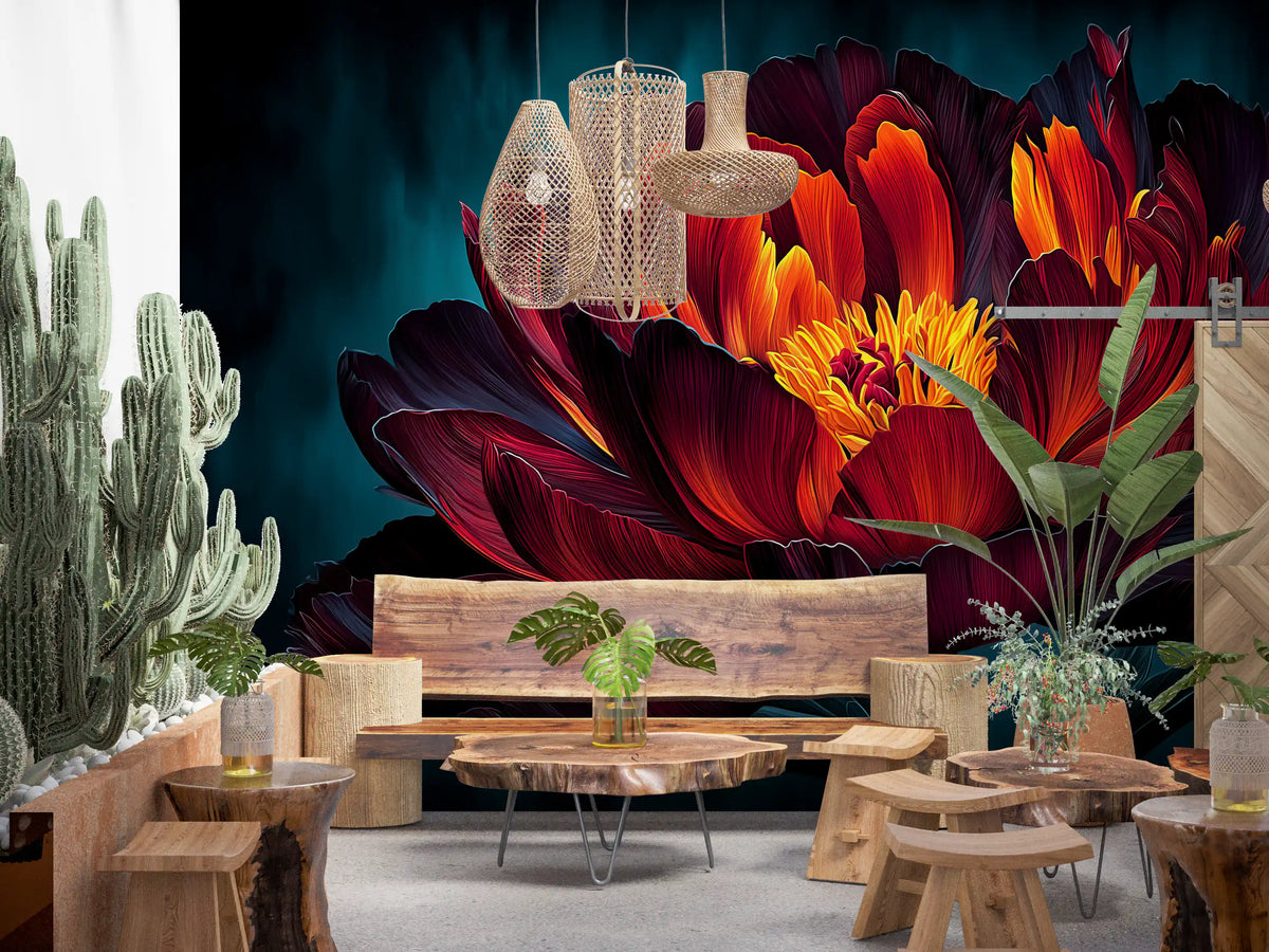 Fiery Crimson Peony Bloom Wall Mural