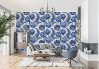 Indigo Botanical Tulip Fern Sketch Wallpaper⁠