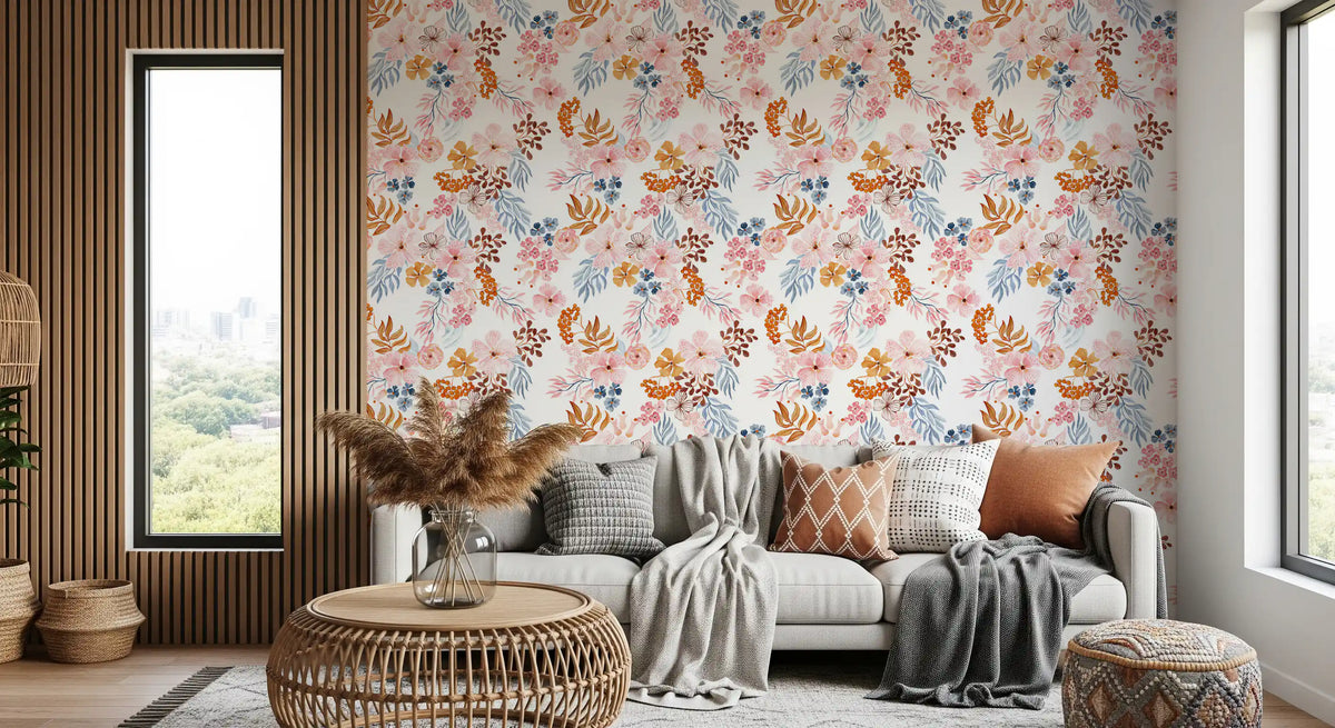 Whimsical Blush and Copper Flora Wallpaper⁠