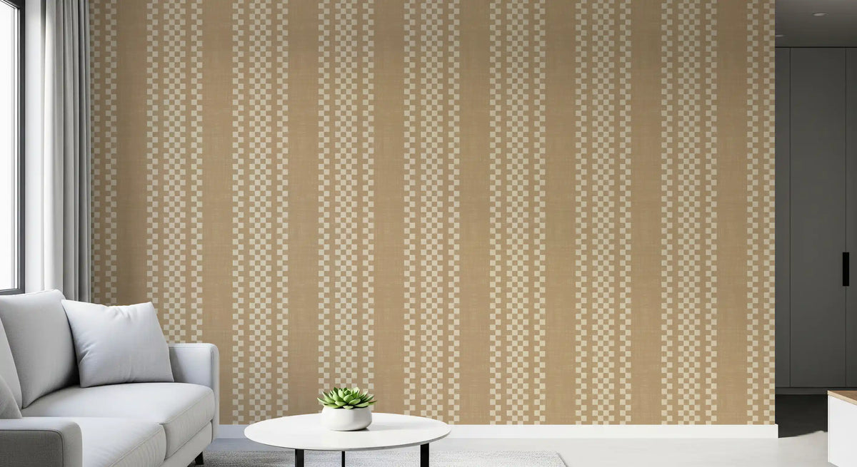 Ticking Checker Stripes - Beige Canvas Wallpaper⁠