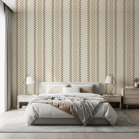 Ticking Checker Stripes - Beige & Chocolate Wallpaper⁠
