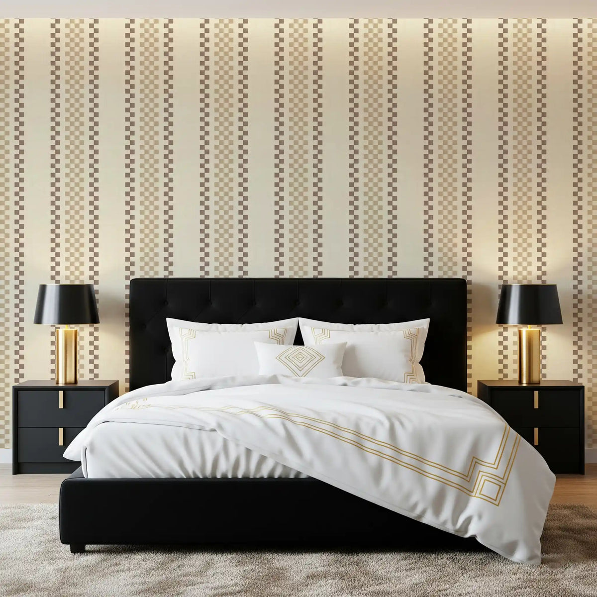 Ticking Checker Stripes - Beige & Chocolate Wallpaper⁠