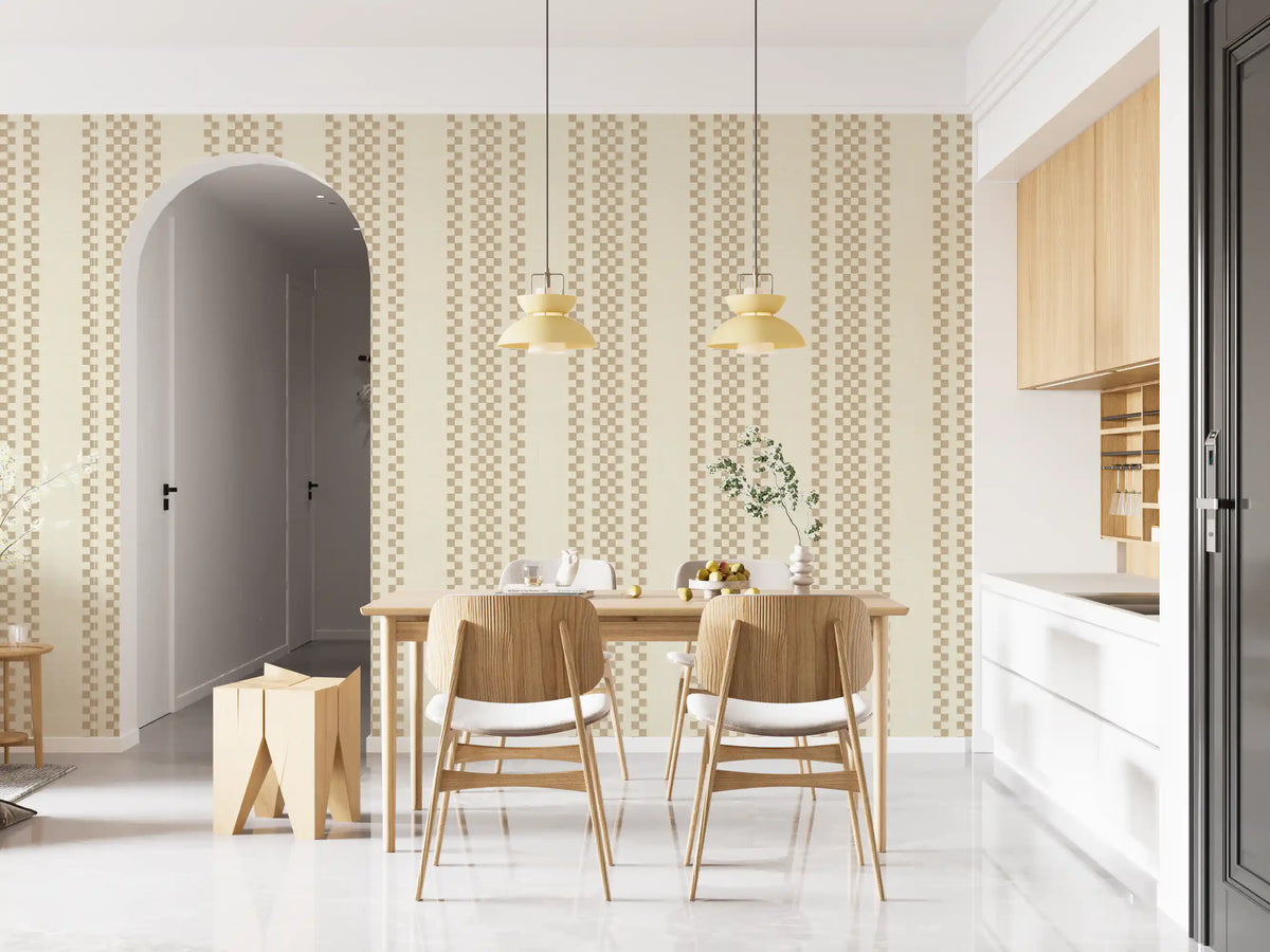 Ticking Checker Stripes - Beige Wallpaper⁠