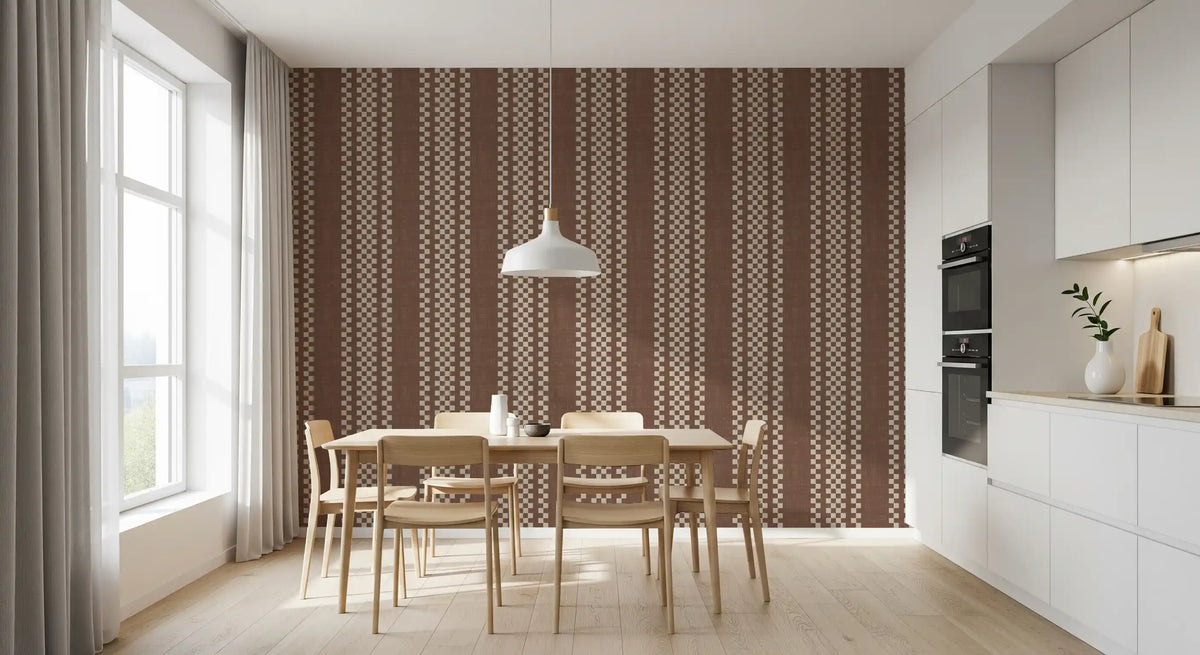Ticking Checker Stripes - Chocolate Canvas Wallpaper⁠