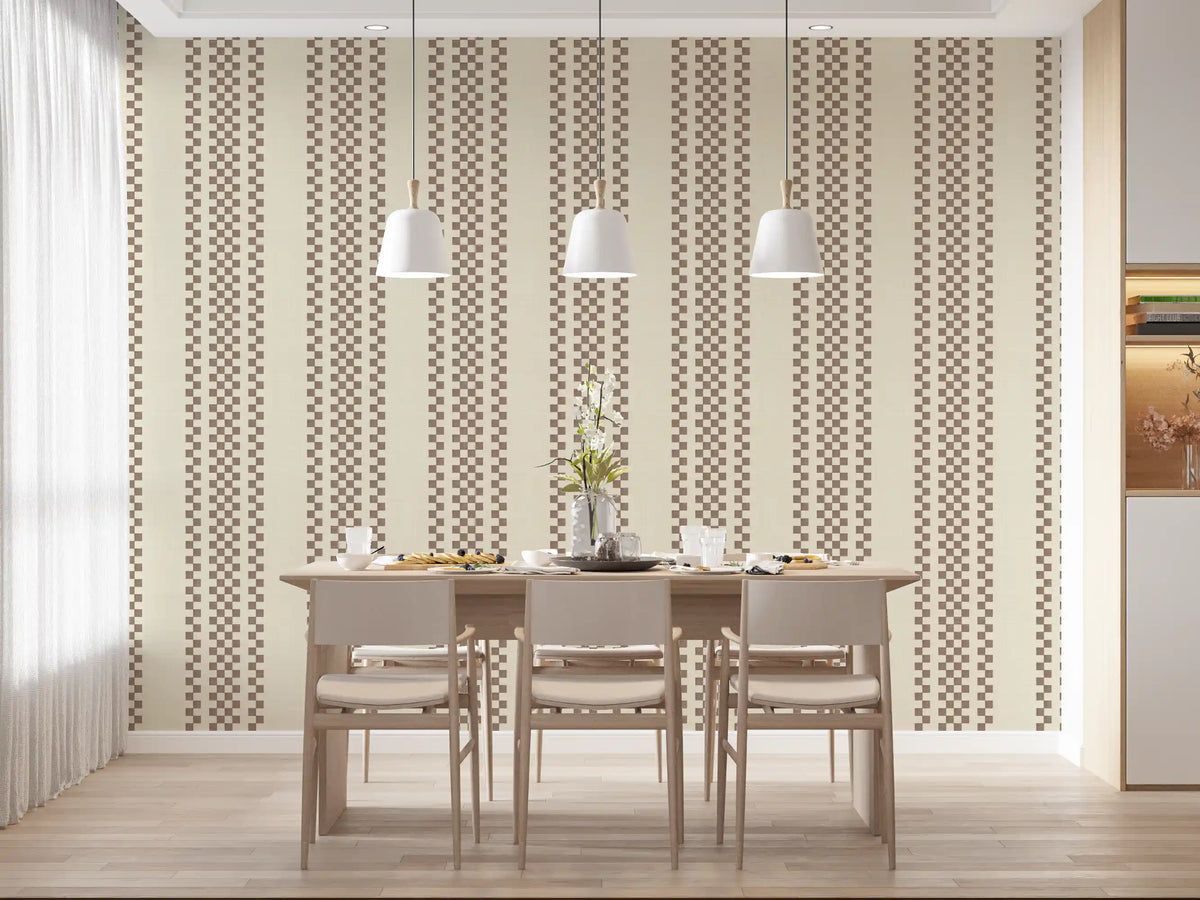 Ticking Checker Stripes - Chocolate Wallpaper⁠