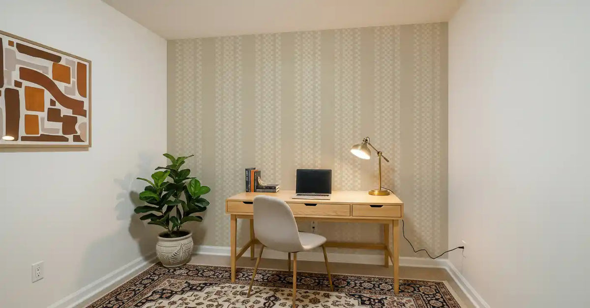 Ticking Checker Stripes - Cream Canvas Wallpaper⁠
