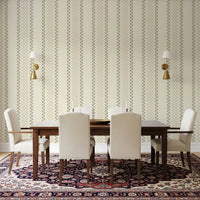 Ticking Checker Stripes - Cream & Sage Wallpaper⁠
