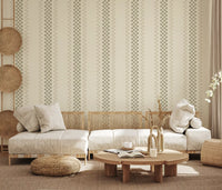 Ticking Checker Stripes - Sage & Cream Wallpaper⁠
