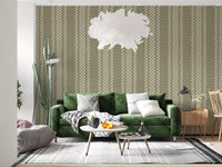 Ticking Checker Stripes - Sage Canvas Wallpaper⁠